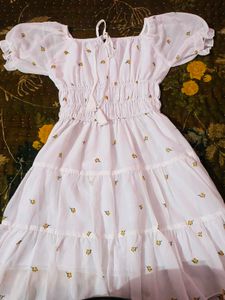 White Floral Embroidered Tiered Dress