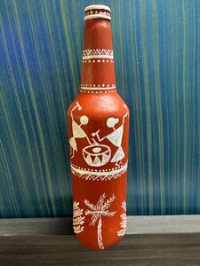 Handpaited Warli Art Work Glass Bottle
