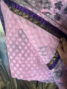Pink Saree With Purple Lace