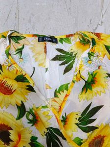 Sunflower Print Wrap Dress