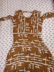 Brown Printed Dress cold sleeves