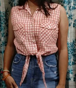 Retro Gingham Tie-Front Top