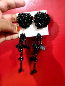 Black Beaded Drop Earrings
