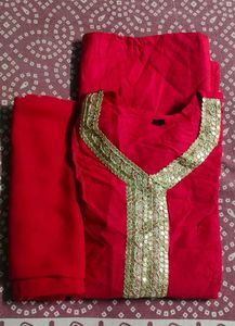 beautiful party wear long kurti pant Dupatta set