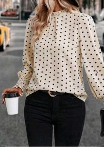 Polka Dot Ruffle Neck Top