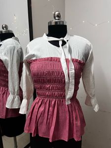 White Pink Smocked Top