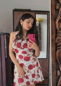 Elegant floral printed fit and flare mini dress