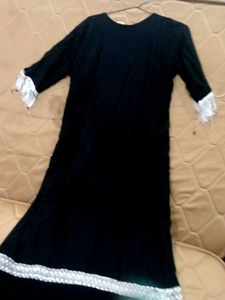 Black Embroidered Dress with Fringe Details