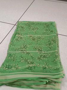 Green Floral Print Saree