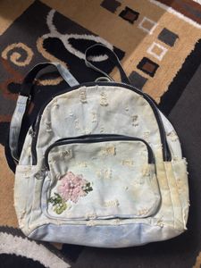 Denim Embroidered Backpack