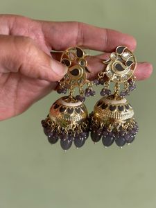 ☑️Grey bird Pearls Jhumka Earrings - new