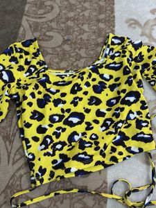 Yellow Animal Print Crop Top