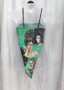 I. Unique Green Print Halter Top