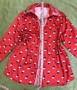 Satin Retro Red Geometric Top
