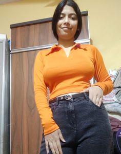 Orange Full Sleeves Crop Top