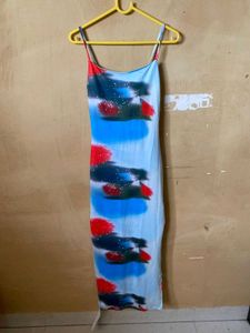 Abstract Side Slit Midi Dress