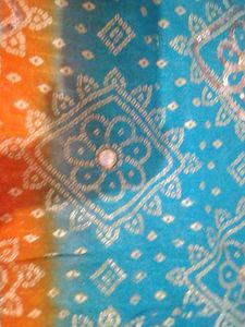 Bandhani Blue and orange saree for festive wear