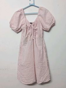 Pink Gingham Puff Sleeve Dress
