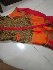 Red &amp; Orange Silk Blend Saree