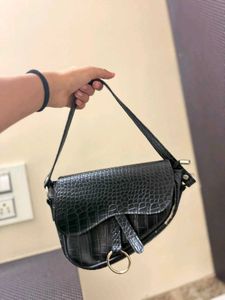 Black Croc Embossed Saddle Bag