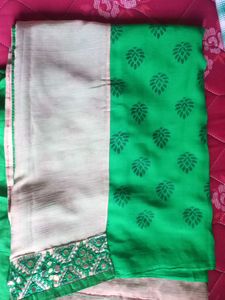 Green Mirror Work Saree with Blouse