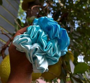 Blue Satin Scrunchie Set