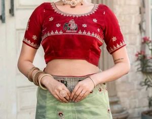 Embroided Organza Saree( Pista Green) With Bag