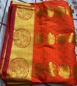 Orange & Gold Woven Saree