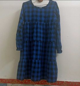 Chic Blue and Black Plaid Dress