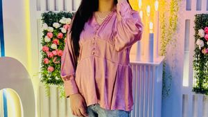 Pink Satin Peplum Top