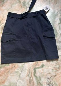 Navy Belted Cargo Skirt