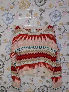 SLIGHTLY CROPPED PRINTED WOMEN SWEATER