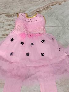 3-4 Yr Pink Net Princess Frock With Legging.