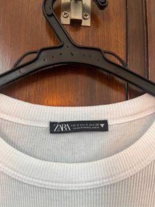 Zara White Ribbed Top