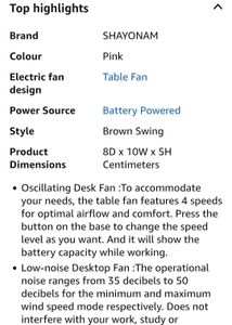 SHAYONAM Portable Desk Table Fan