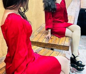 Elegant Burgundy Satin Puff Sleeve Dress❤️🎀