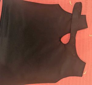 Elegant Navy Blue Sleeveless Keyhole Top