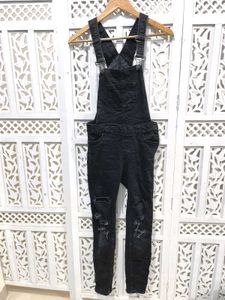 Distressed Charcoal Black Denim Overall D