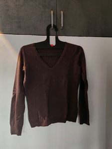 Brown Colour V- neck Top For Girls