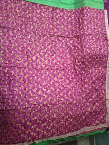 Rose Embroidered Dupatta - Gold Lace Border