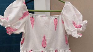 White &amp; Pink Leaf Print Dress