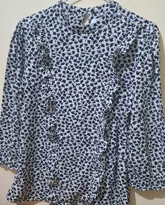Floral black and white top