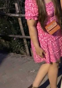 Mango Pink Floral Knee Lenght Dress