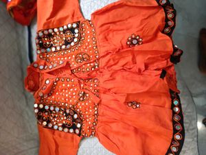 Orange Mirror Work Dress For Navratri Kediyu