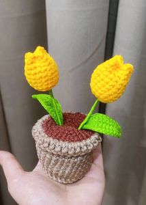 Handmade Crocheted Yellow Tulip Plant