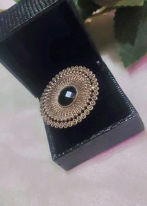 Antique Round Statement Ring with Black Stone