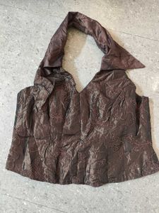 Brown Embroidered Halter corset Top