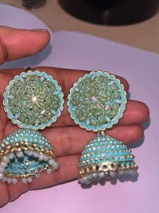 Teal Jhumka Earrings