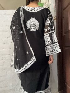 Elegant Black &amp; White Embroidered Suit