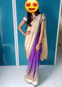 Beautiful Saree With Golden And Blue Color